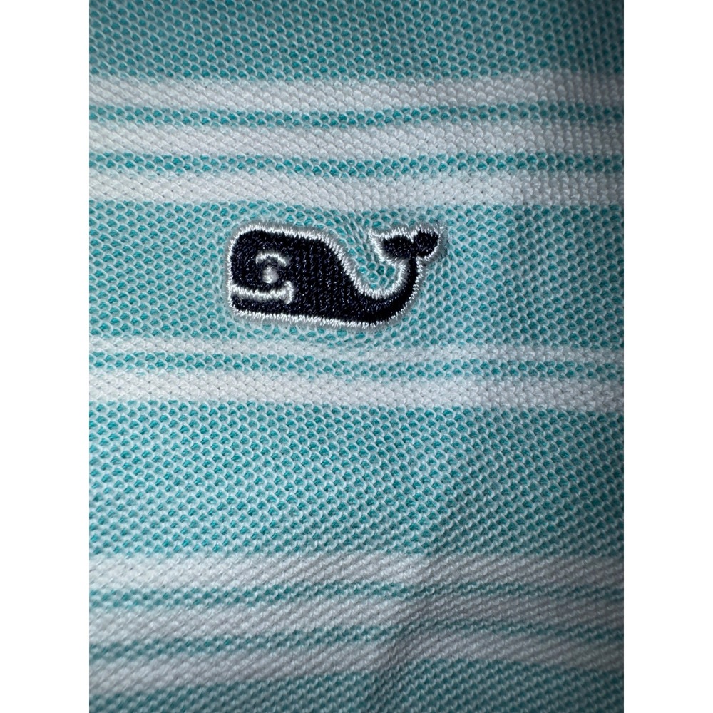 Vineyard Vines Mens Teal White Striped Pique Short Sleeve Polo Shirt Size M - Picture 4 of 6